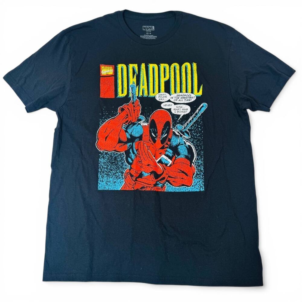 Marvel Deadpool Graphic T Shirt Mens Large Black Comic Superhero Tee